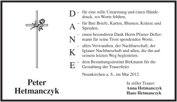 Traueranzeige von Peter Hetmanczyk von Pegnitz-Zeitung